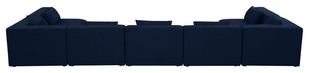 Cube Upholstered Modular Sectional, Navy, 7-Piece: 5 Armless Chair, 2 Corner Chair, Linen Texured Fabric