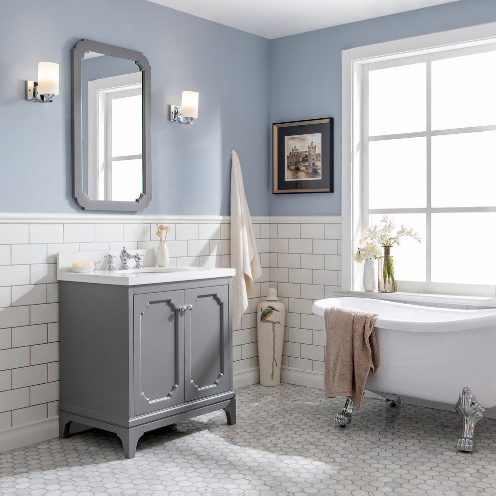 30" Wide Cashmere Gray Single Sink Quartz Carrara Bathroom Vanity
