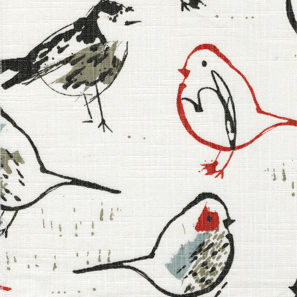 Bird Toile Scarlet Red Chinoiserie 72" Shower Curtain Cotton Linen Unlined