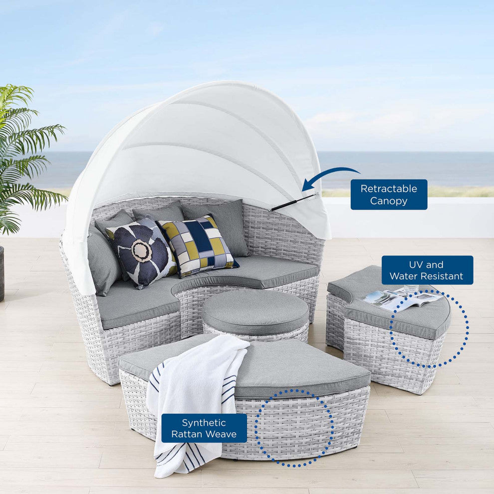 Lounge Daybed Sofa Bed, Gray, Rattan, Wicker, Modern, Outdoor Hospitality