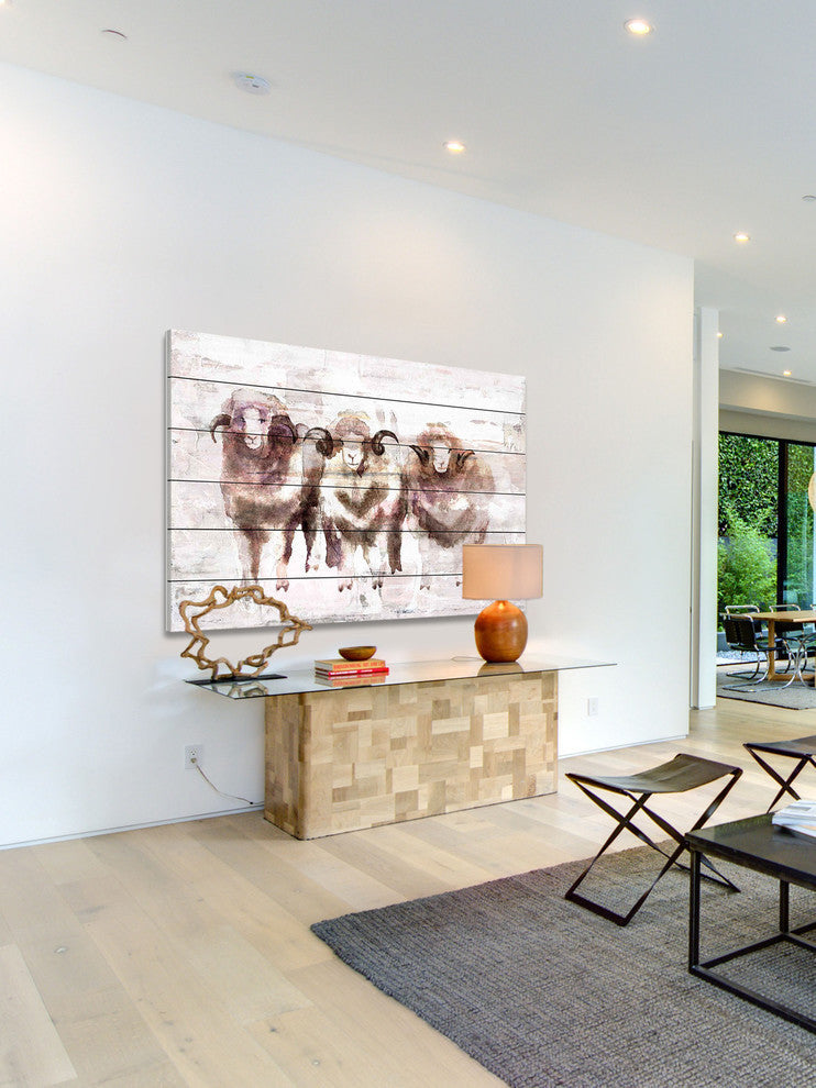 "Three Rams" Painting Print on White Wood, 45"x30"