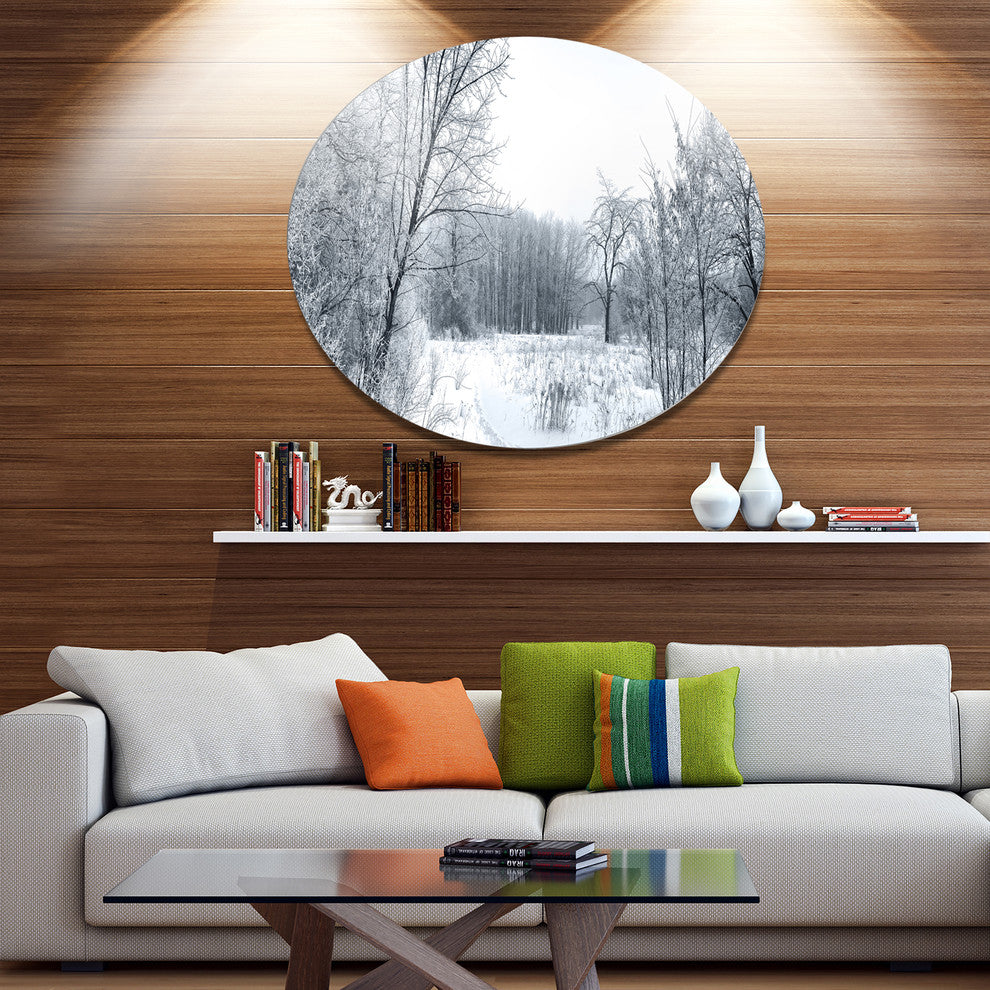 Beautiful Winter Panorama, Landscape Large Disc Metal Wall Art, 23"