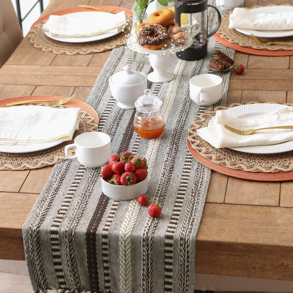 Dark Brown Braided Stripe Table Runner 15x72