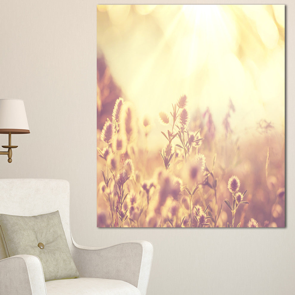 Flowers in Mountain Meadow At Sunset, Large Flower Canvas Wall Art, 30"x40"