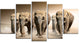 Walking Herd of Elephants, Animal Canvas Wall Art, 60"x32", 5 Panels
