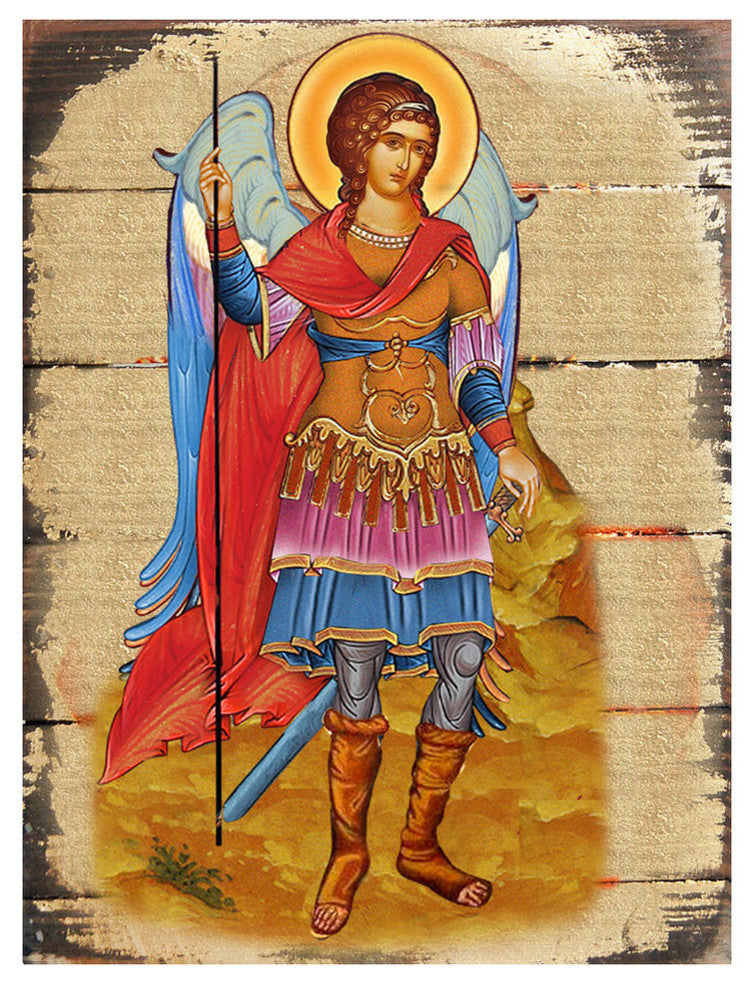 Icon Saint Michael The Archangel Wall Art On Wood, 16 Inch