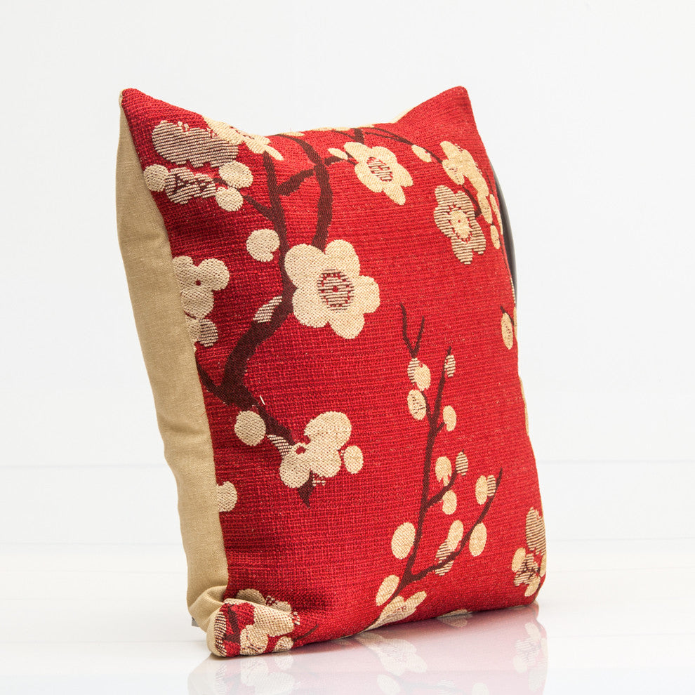 Designer Pillow Cover, Cherry Blossom Design, Red Decorative Pillow, 20"x20"