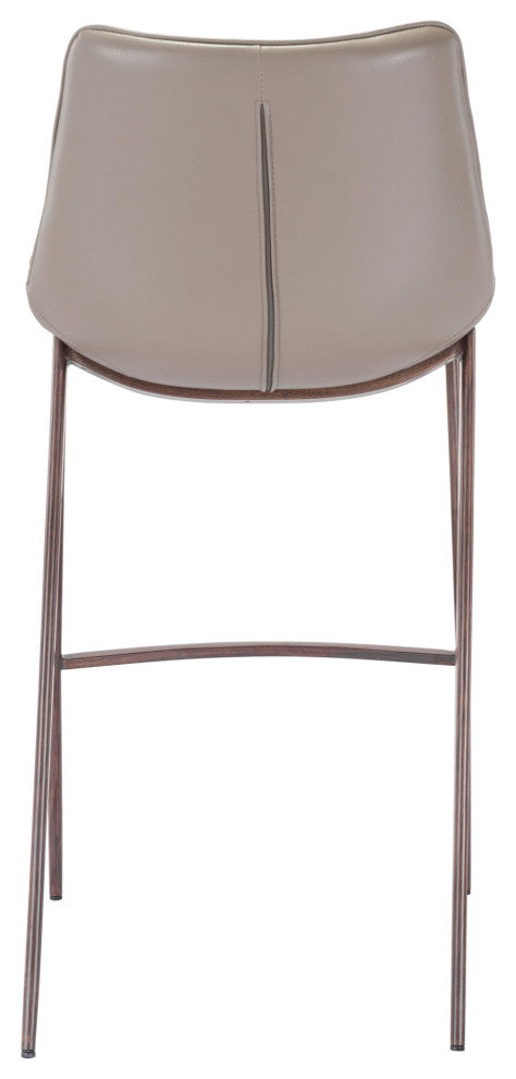 Bar Stool Chair, Set of 2, Faux Vinyl Leather, Steel, Gray, Walnut
