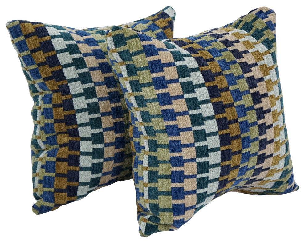 17" Jacquard Throw Pillows With Inserts, Set of 2, Legion Aegean