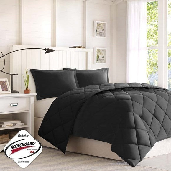 Madison Park Microfiber Solid Comforter Mini Set, Black, Full/Queen