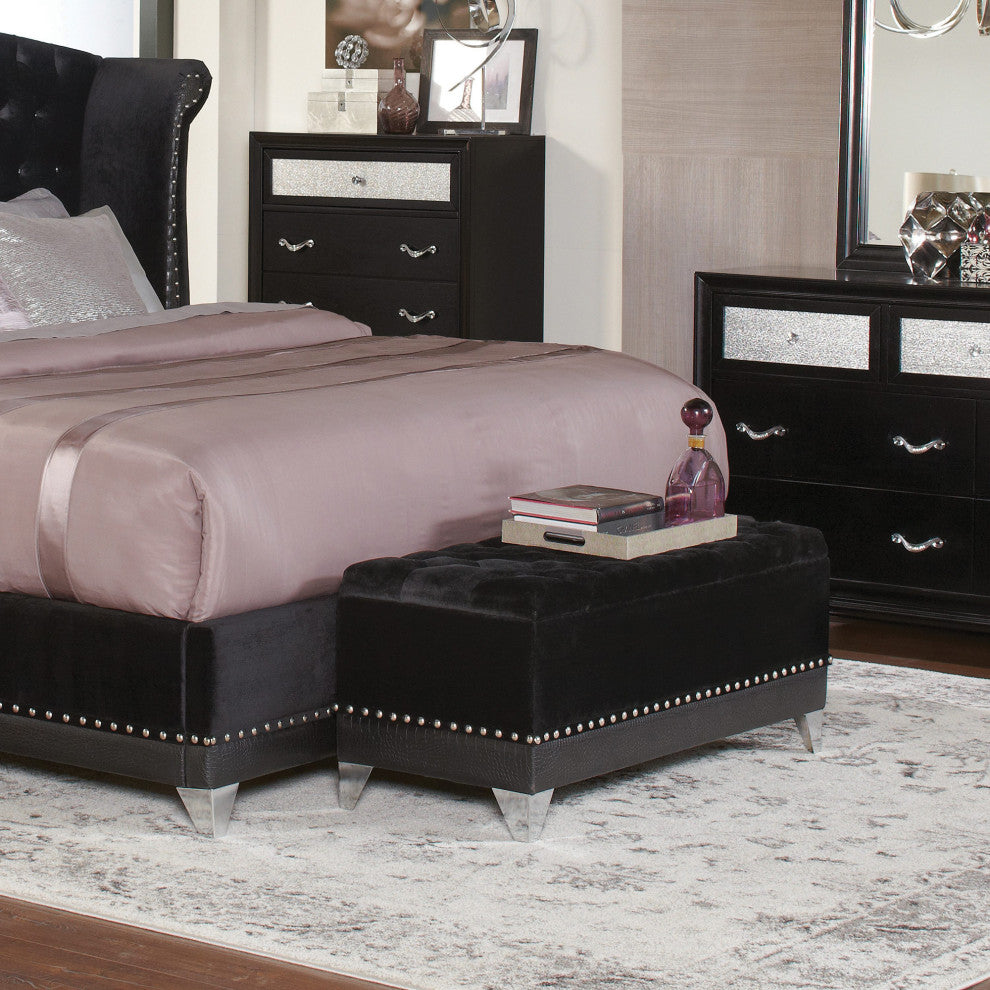 Stroage Bench with Nailhead Trim, Black