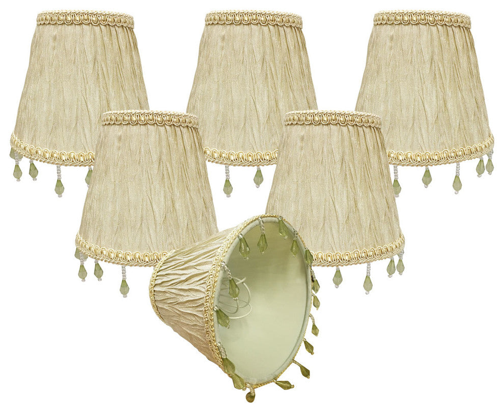 5" Ruche Pleated Empire, Beige, Clip-On Chandelier Shade, 3"x5"x4.5, Set of 6