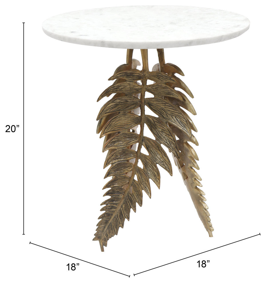 Sofa Side Table, Round, Artificial Marble, Aluminum Metal, White, Gold, Lounge
