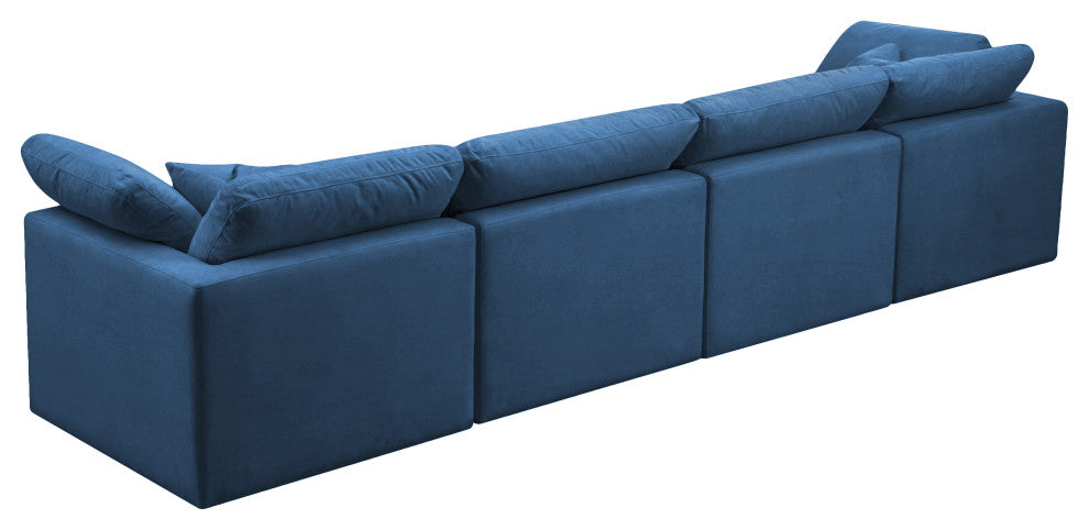 Plush Velvet / Down Standard Comfort Modular Sofa, Navy, 4-Piece: 2 Armless Chair, 2 Corner Chair