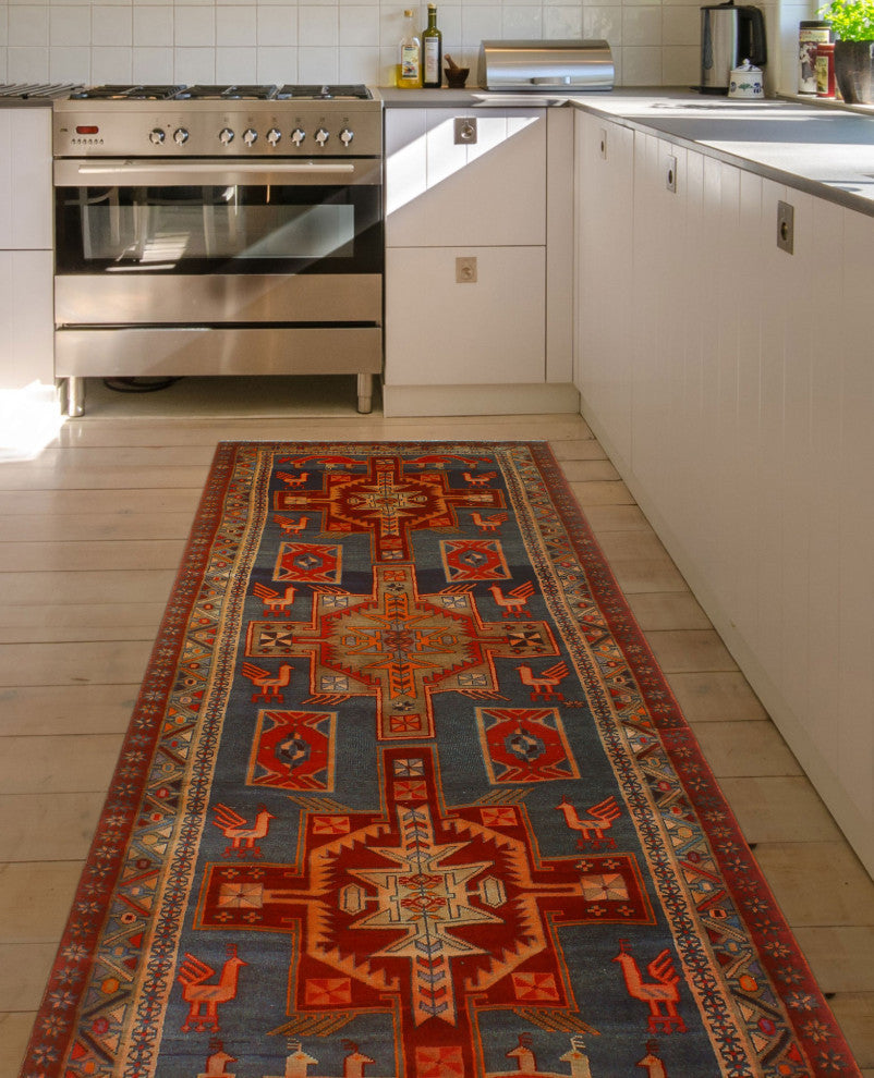 Fine Vintage Distressed Valarie Gray/Rust Runner, 3'9x9'9