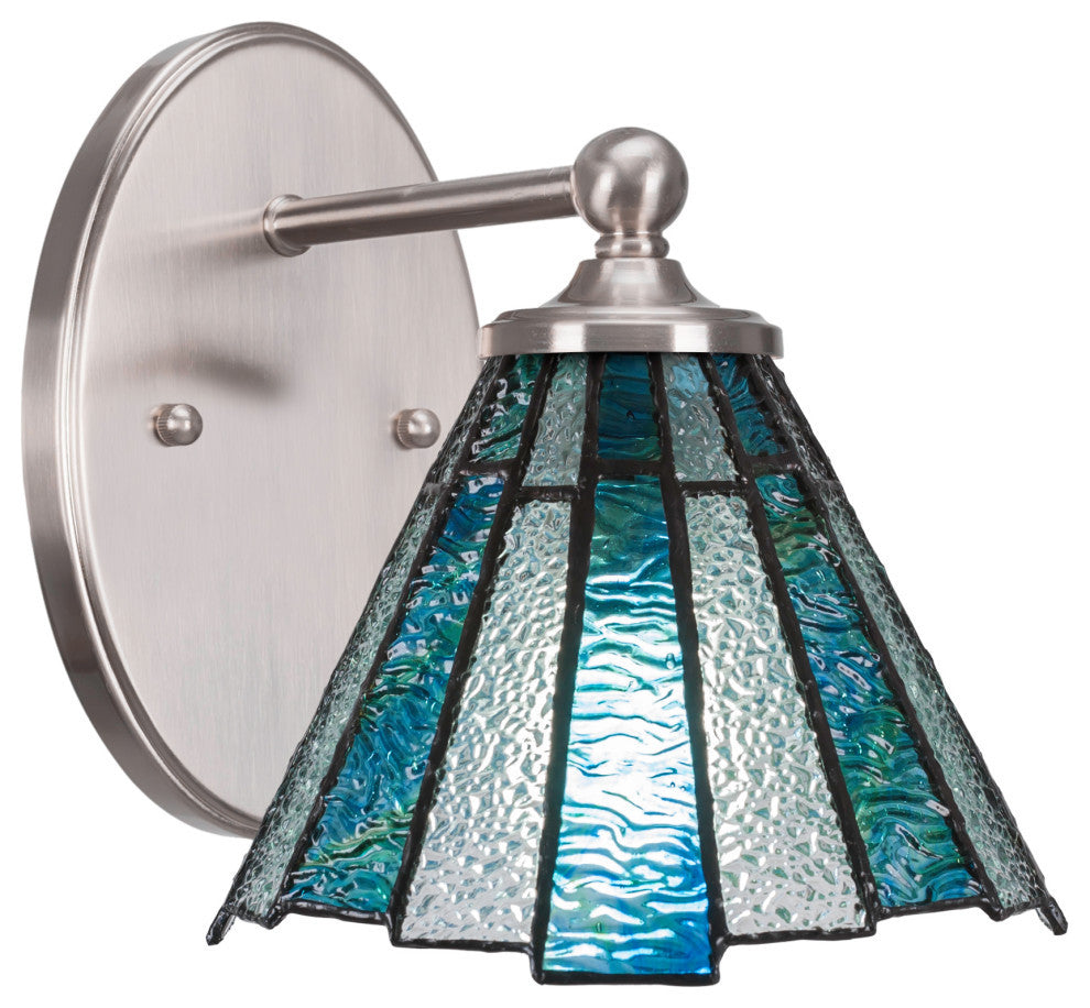 Capri 1-Light Wall Sconce, Brushed Nickel/Sea Ice Art