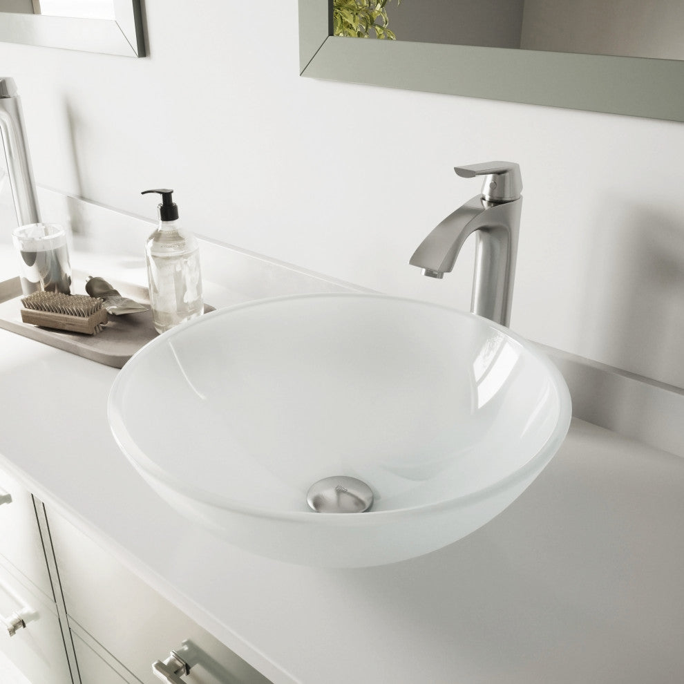 Giovanni 17"L x 17"W Glass Vessel Sink and Linus 12"H Faucet Set