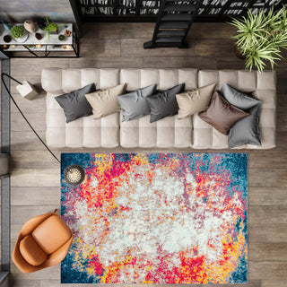 Contemporary POP Modern Abstract Cream/Blue 4' x 6' Area Rug