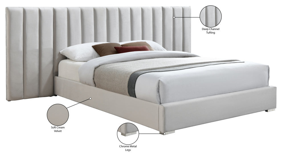 Pablo Velvet Upholstered Bed, Cream, King