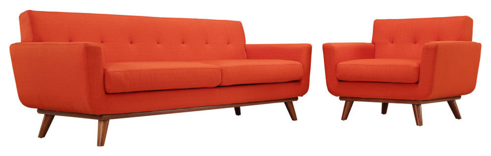 Modern Contemporary Armchair and Sofa, 2-Piece Set, Red