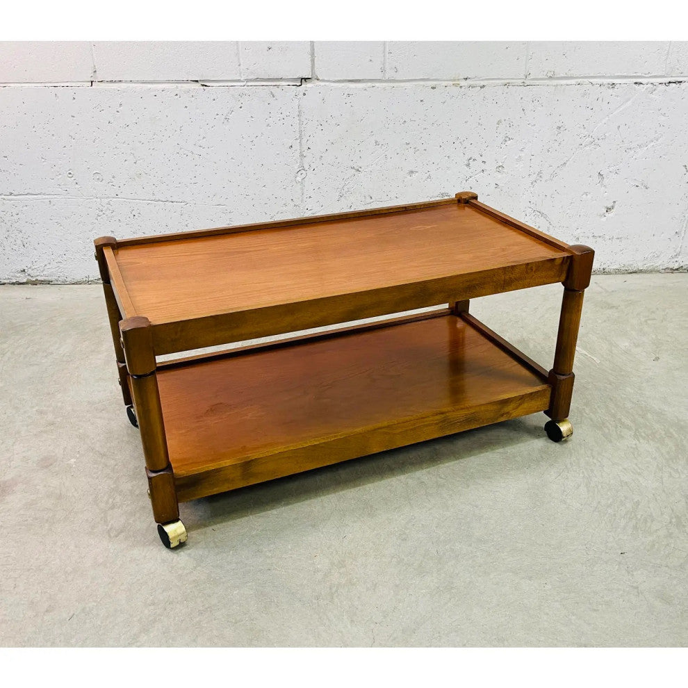 Vintage 1960s Mahogany 2-Tier Rolling Cart