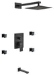 Aqua Piazza Set, 8" Square Rain Shower, 4 Body Jets and Tub Filler, Matte Black