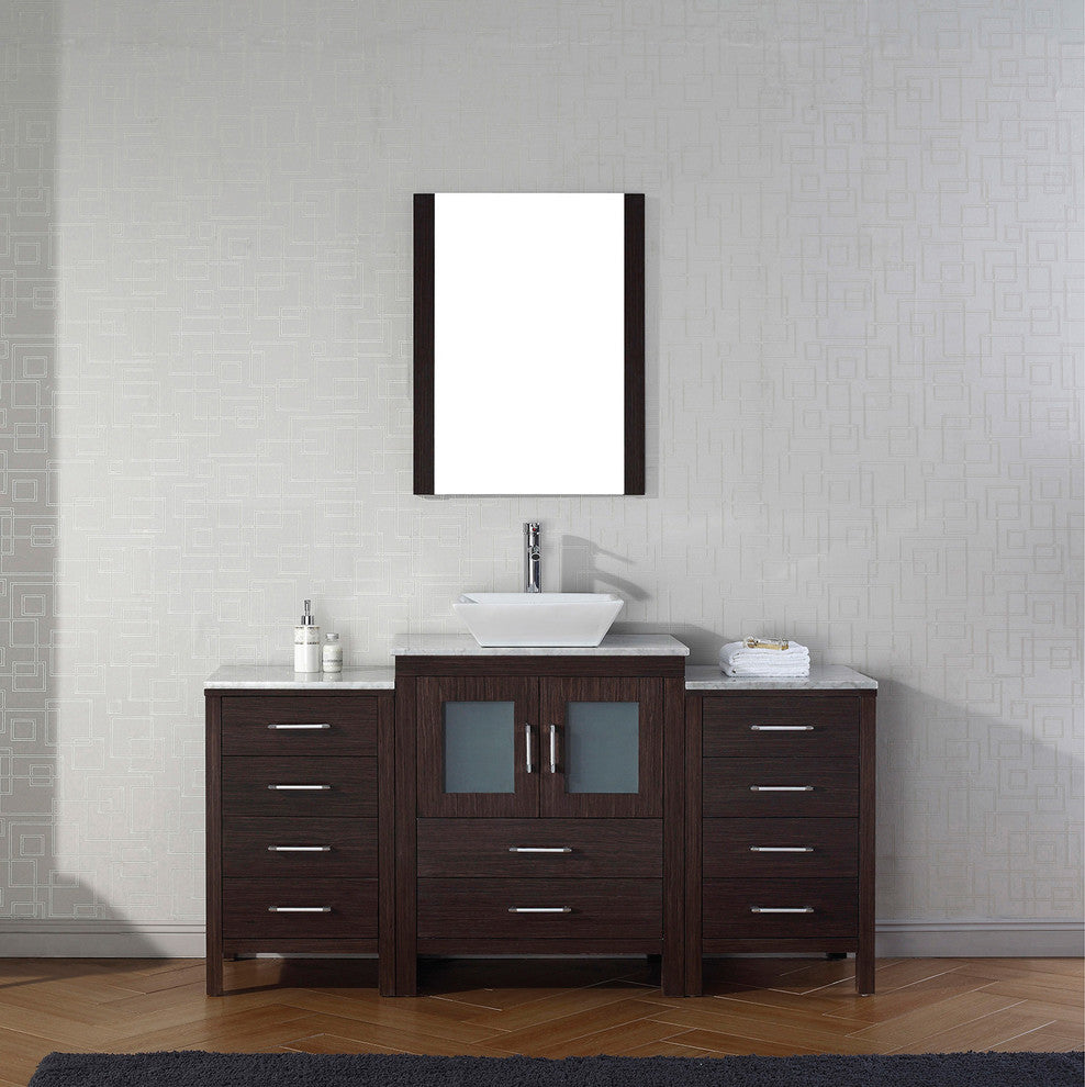 60" Single Bathroom Vanity, Espresso, White Marble, Polished Chrome