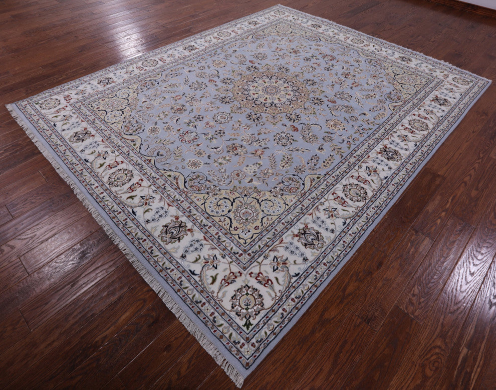 8' 1" X 10' 2" Persian Nain Wool & Silk Hand Knotted Rug - Q14728