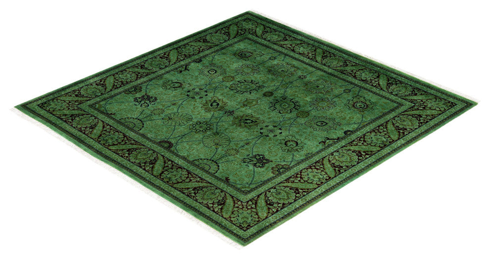 Overdyed One-of-a-Kind Hand-Knotted Area Rug Green, 6' 1" x 6' 3"