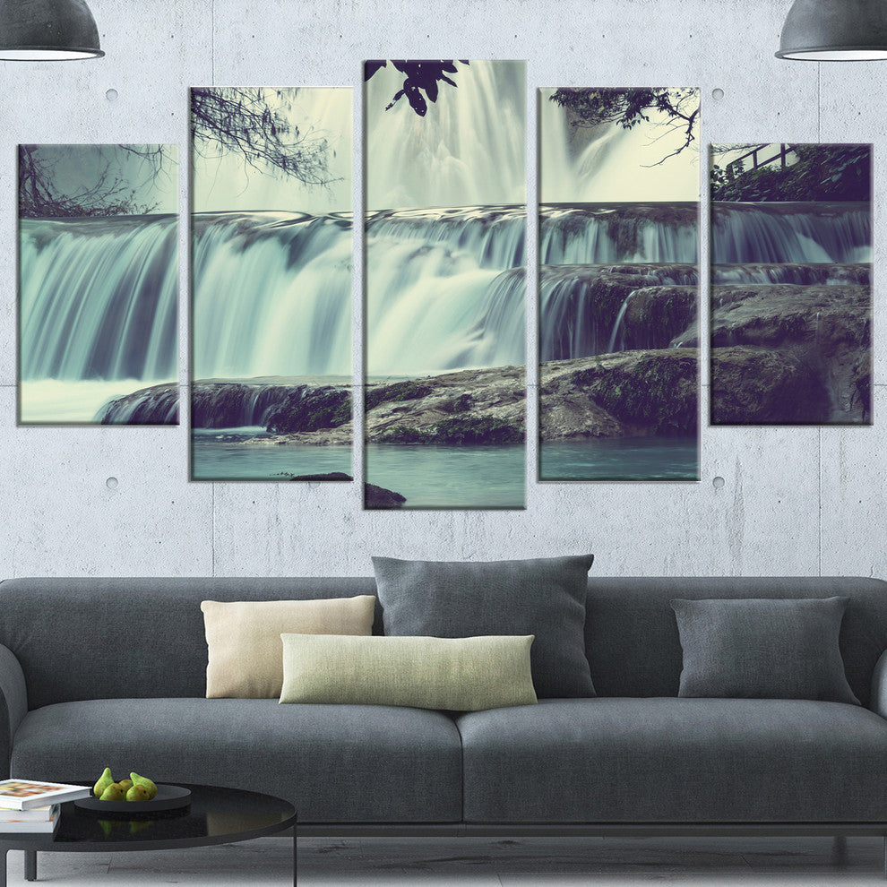Amazing Waterfall in Mexico, Landscape Canvas Art Print, 60"x32", 5 Panels