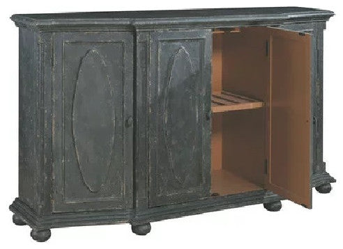 Classic Sideboard, Multiple Cabinets With Inner Stemware, Distressed Charcoal