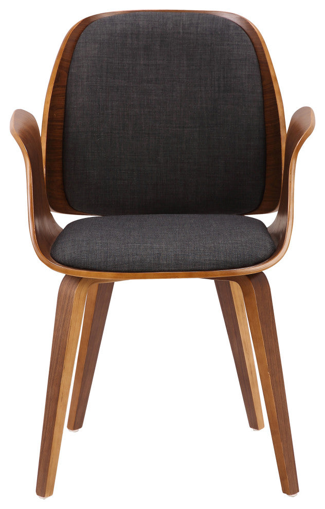 Tiffany Mid-Century Dining Chair In Charcoal Fabric, Walnut Veneer Finish