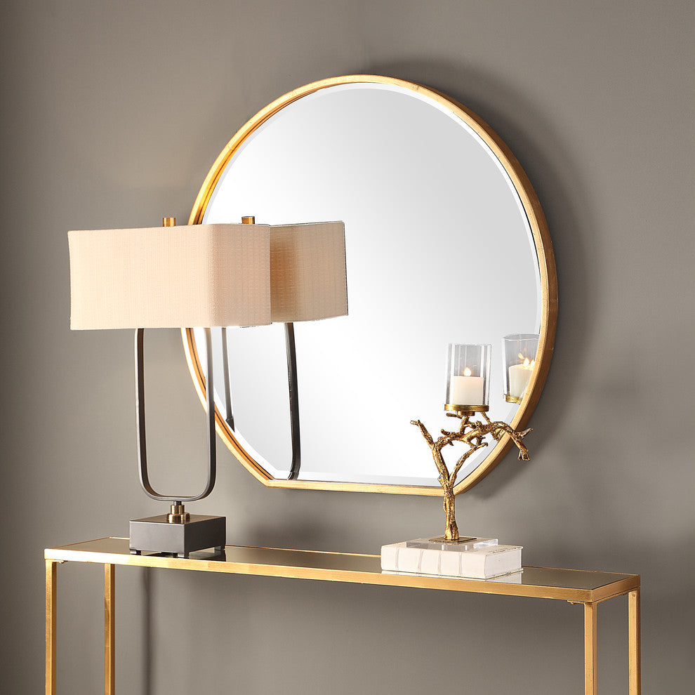 Luxe Gold Iron Round Arch Wall Mirror, 42" Sunrise Vanity Circle Thin Frame
