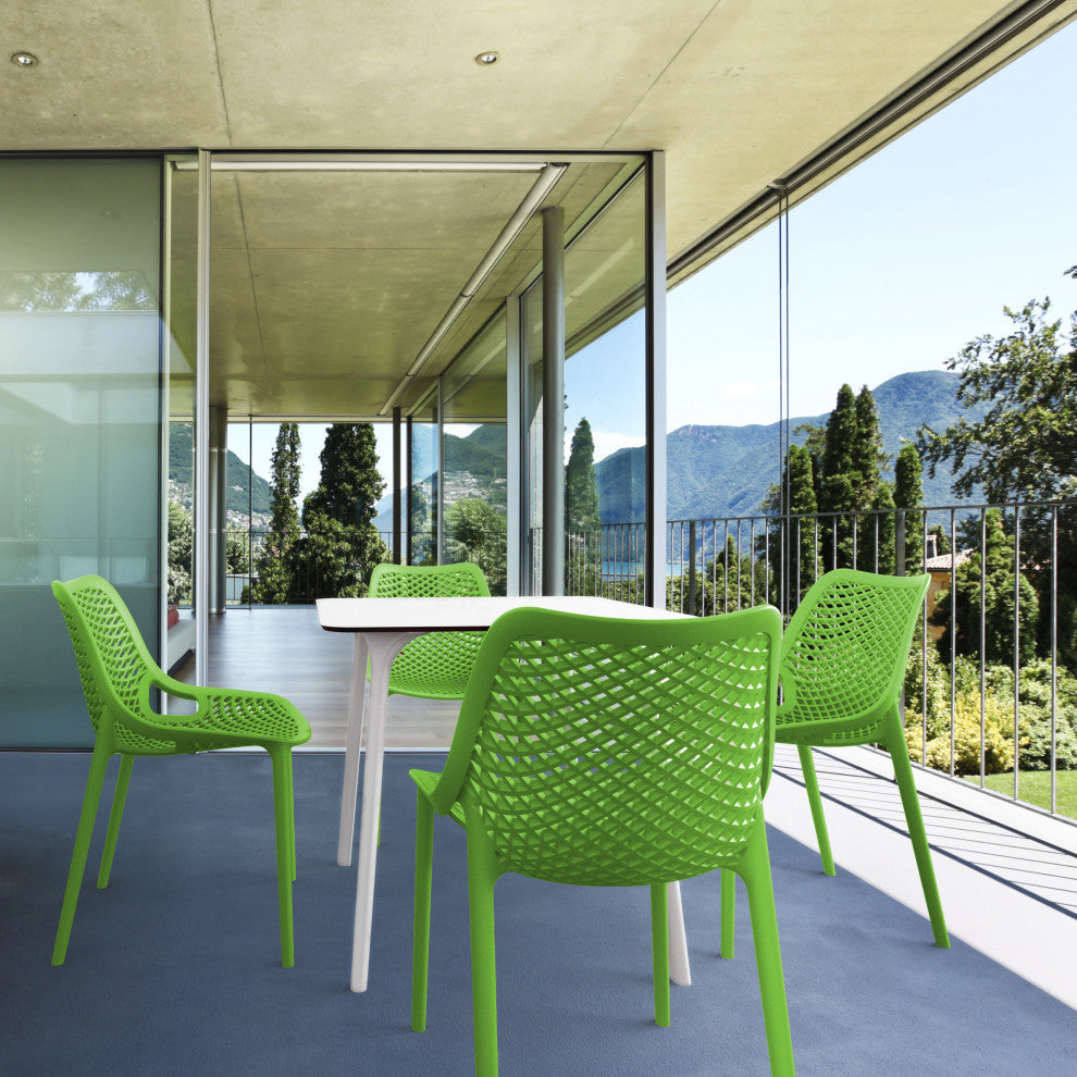 Air Maya Square Dining Set With White Table and 4 Tropical Green Chairs