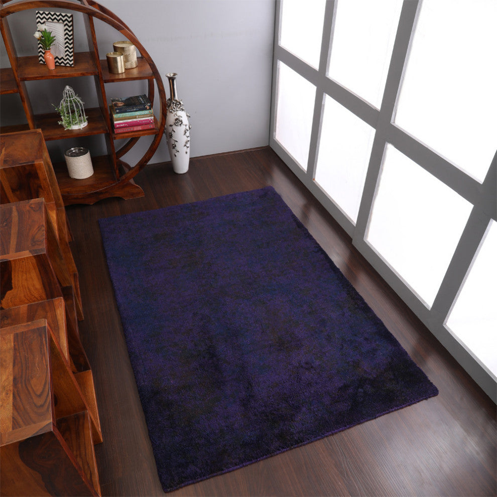 Hand Knotted Loom Silk Area Rug Solid Purple