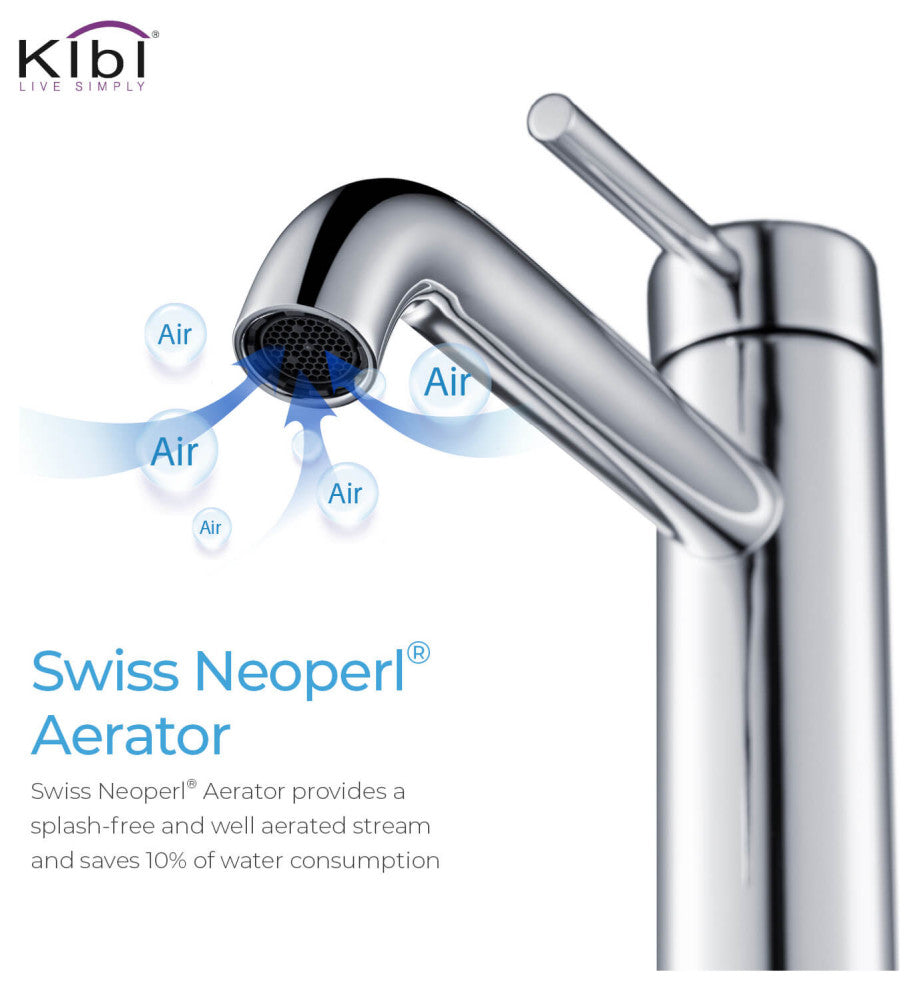 Circular Brass Single Handle Bathroom Faucet KBF1009, Chrome, With Drain