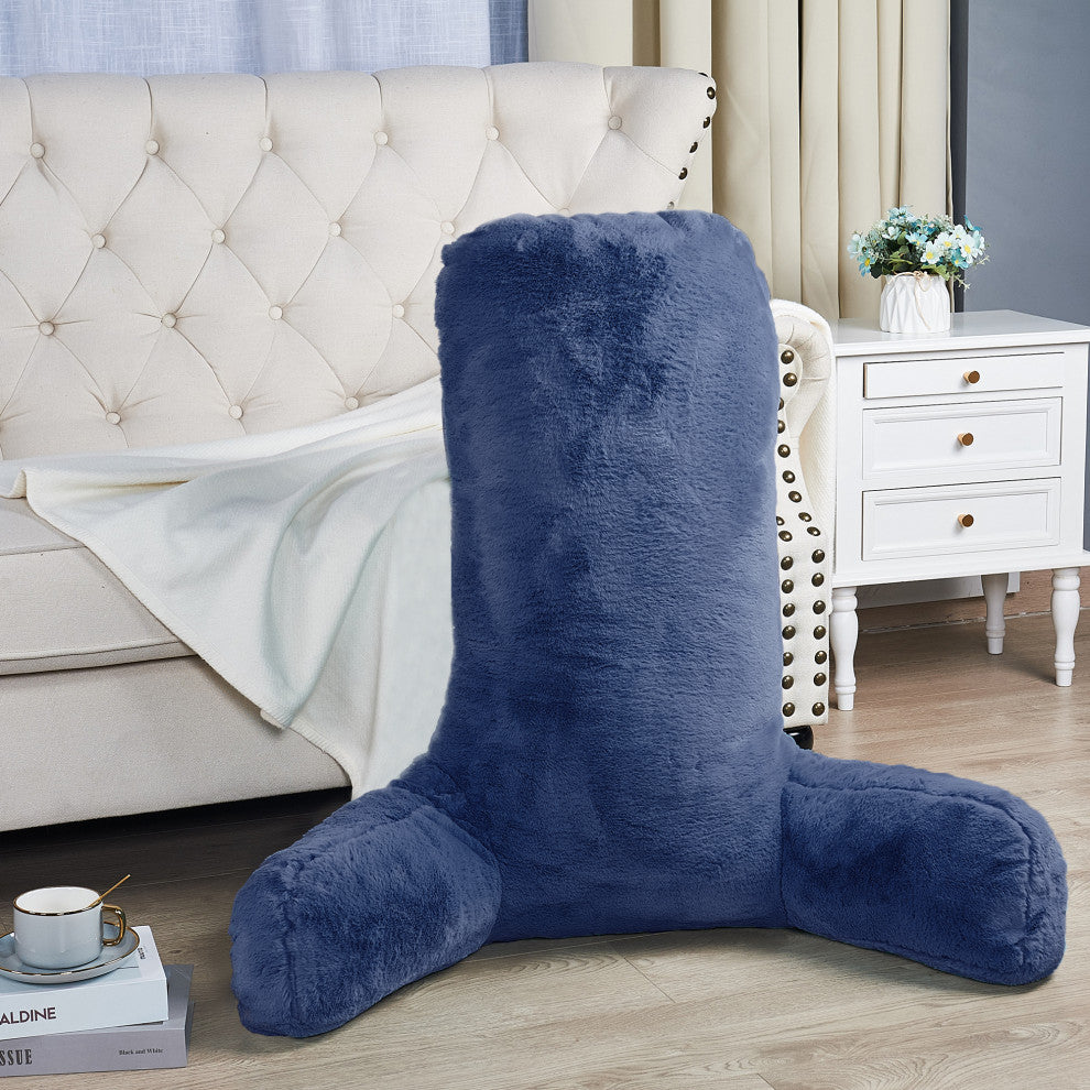 Fox Faux Fur Bedrest, Needs Assembly, Dark Blue, 28"x30"x17"
