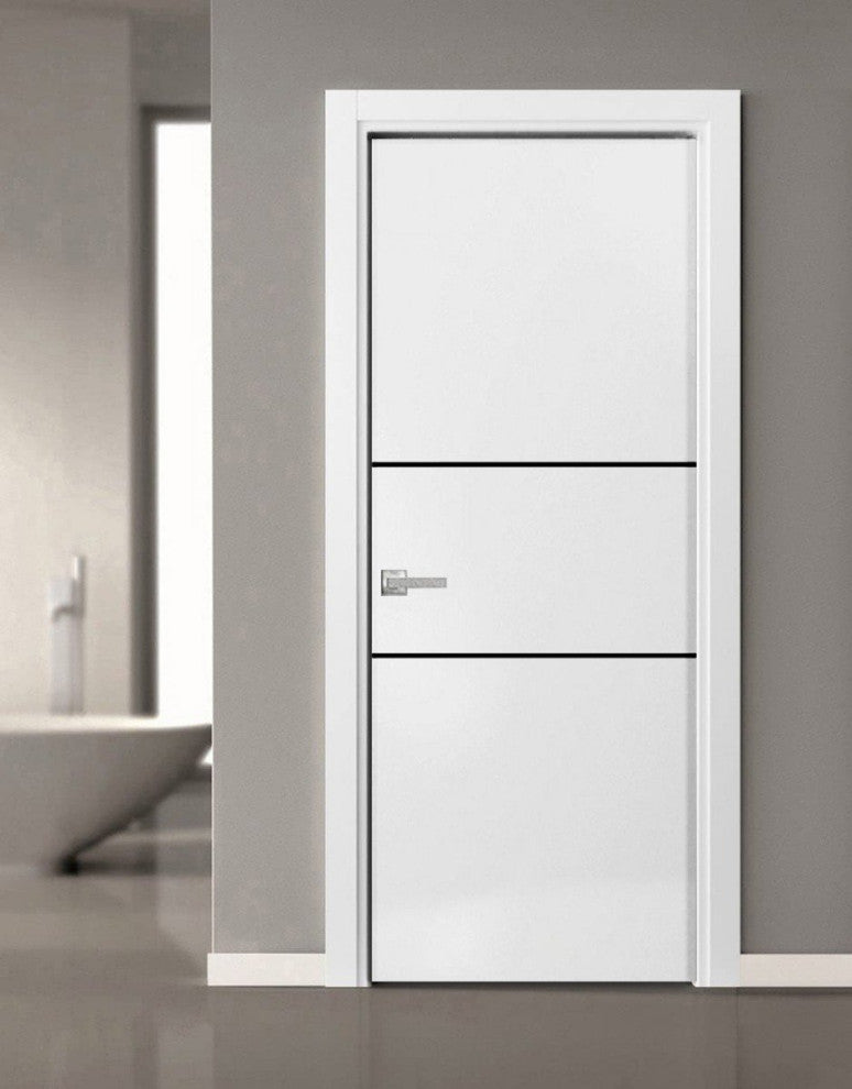 Solid French Door 30 x 80 | Planum 0014 White Silk with| Bathroom