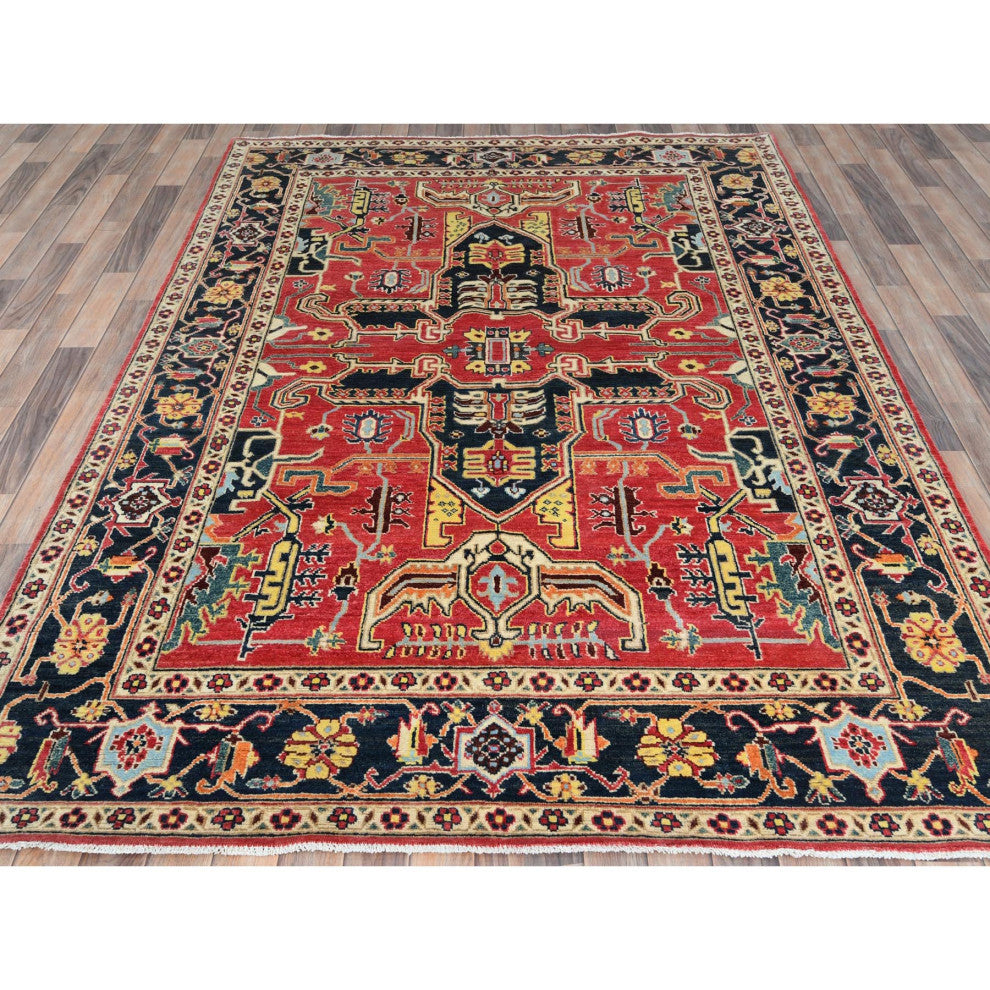 Imperial Red Afghan Peshawar Heriz Wool Hand Knotted Oriental Rug, 6'1"x9'2"