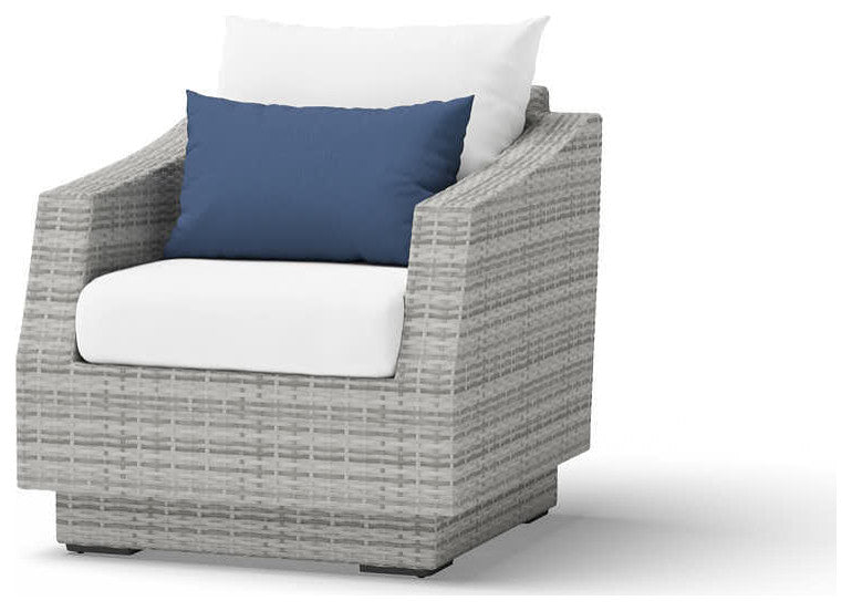 Cannes 5 Piece Sunbrella Outdoor Patio Club Chair and Ottoman Set, Bliss Ink