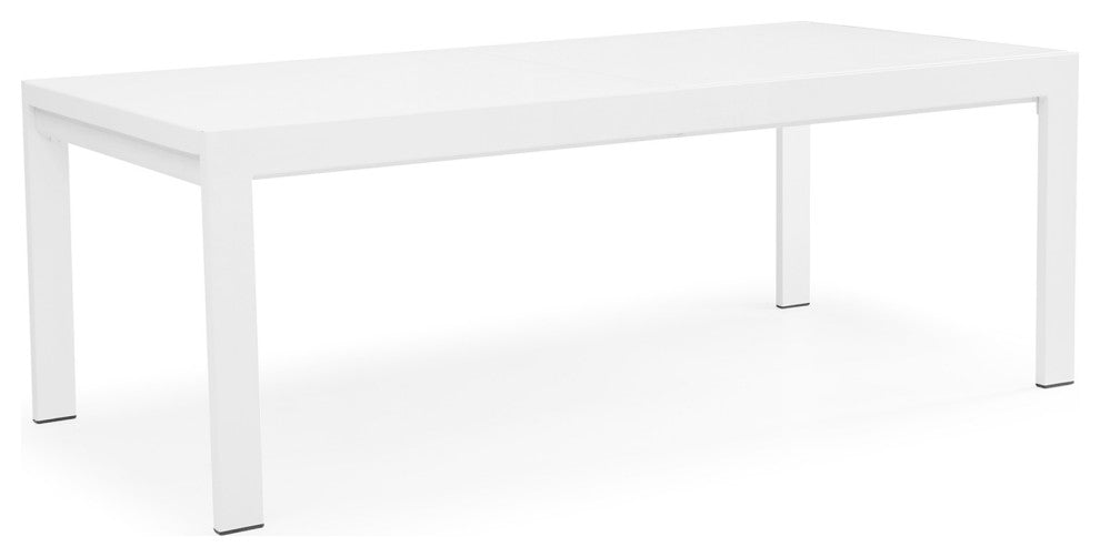 Loma Outdoor Extension Dining Table With Powder Coated Aluminum Frame, White
