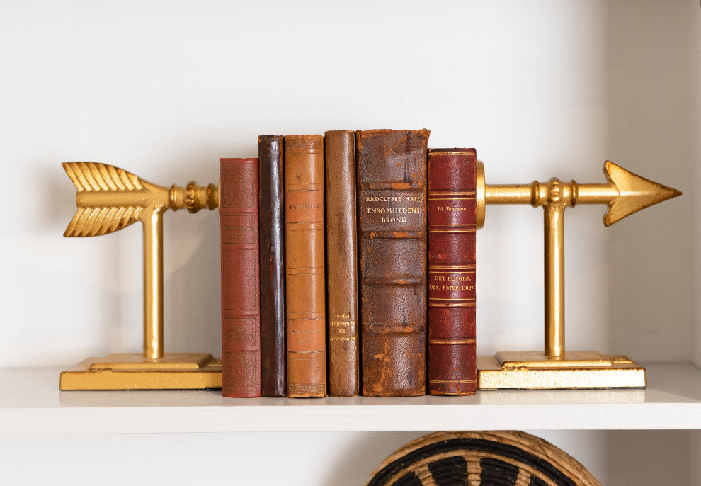 3.5" 2-Piece Cast Iron Arrow Bookend Set, Gold