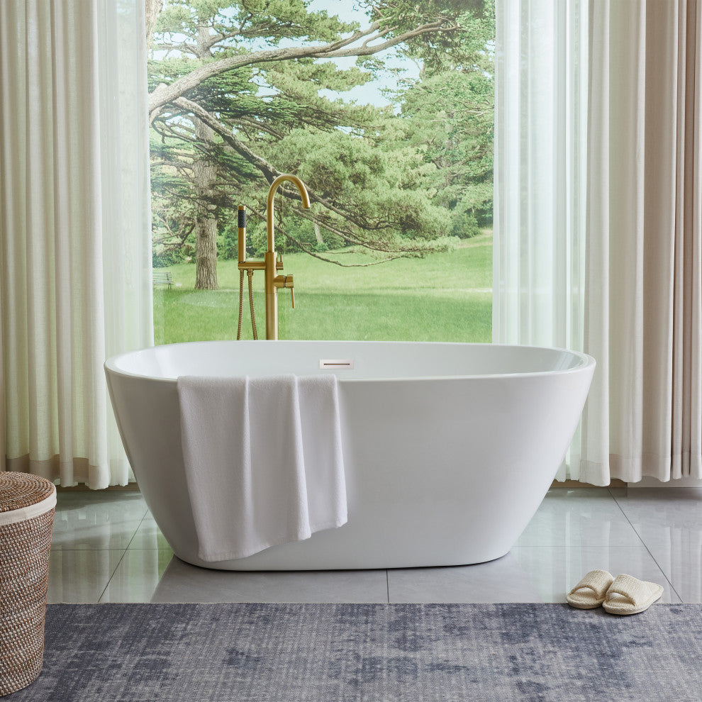 Freestanding Acrylic Bathtub, White/Polished Chrome, 59"
