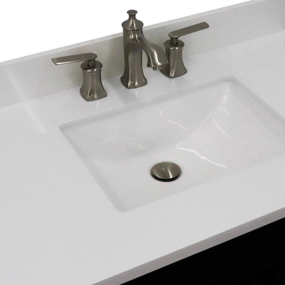 37" Single Sink Vanity, Blue Finish With White Engineered Stone Top