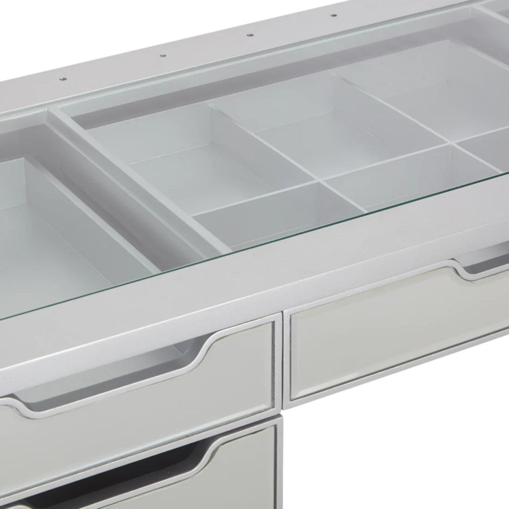 SlayStation Aria Premium Mirrored Vanity Desk, Silver