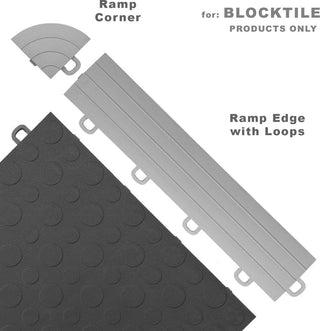 BlockTile Interlocking Ramp Edges, Set of 14, Gray, With Loops