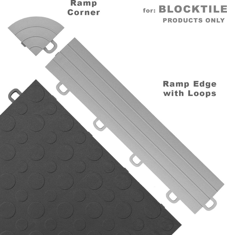BlockTile Interlocking Ramp Edges, Set of 14, Gray, With Loops