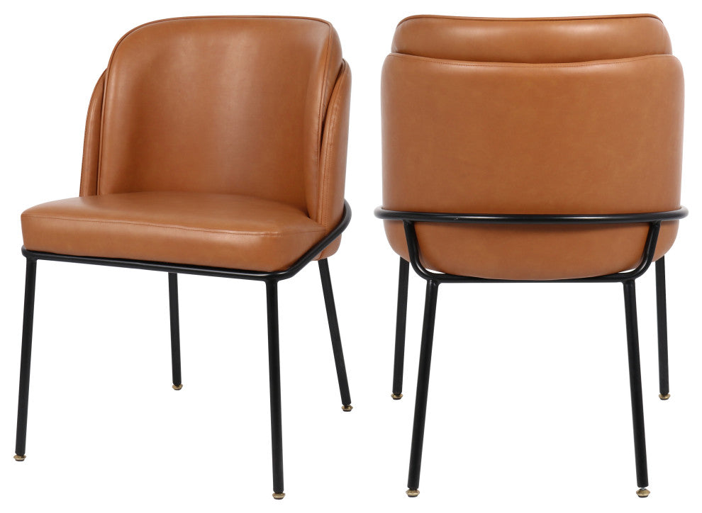 Jagger Vegan Leather Upholstered Dining Chair, Set of 2, Cognac, Matte Black Finish