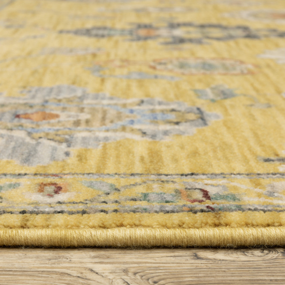 Leoness Vintage Traditional Yellow/ Multi Area Rug, 5'3" x 7'6"