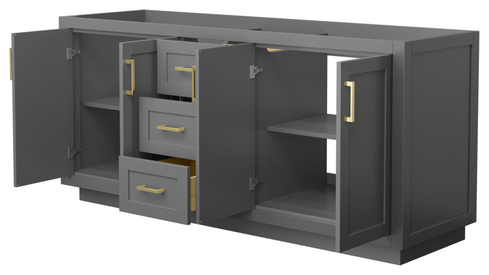 72" Double Bathroom Vanity, Dark Gray, No Countertop, No Sink, Gold Trim